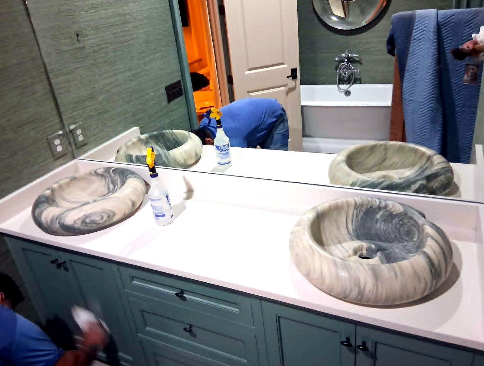 Double vanity with stone top